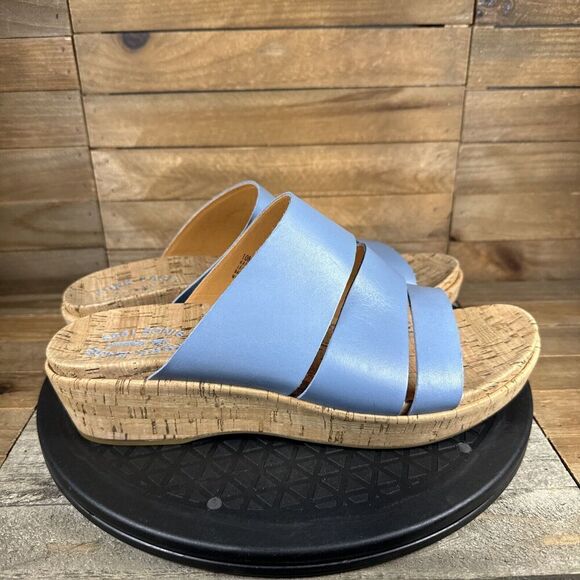 Kork Ease Women's Size 10M Menzie Leather Platform Wedge Slide Sandal Blue - Picture 1 of 10